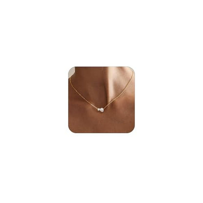 Gold Pearl Necklaces for Women - White Pearls Jewelry Gifts Wedding Bride Bridesmaid Jewelry - color: Gold-Two Pearl A