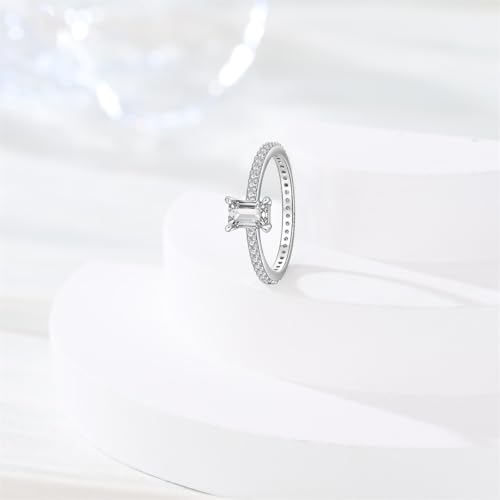 KUNSIR 925 Sterling Silver Rings Classic Cubic Zirconia Eternity Promise Statement Anniversary Wedding Bands Engagement Rings for Women Infinity Forever Love Ring Size 7-9 - style: Minimalist Diamond Ring