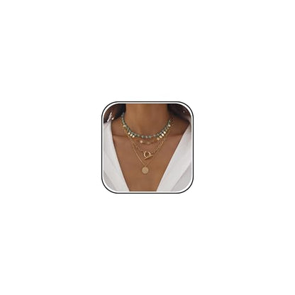 HUASAI Boho Necklaces for Women Dainty Layered Choker Necklace Bohemian Turquoise Necklace Statement Jewelry Western Cowgirl Country Concert Outfits Accessories - color: A-Boho Layer