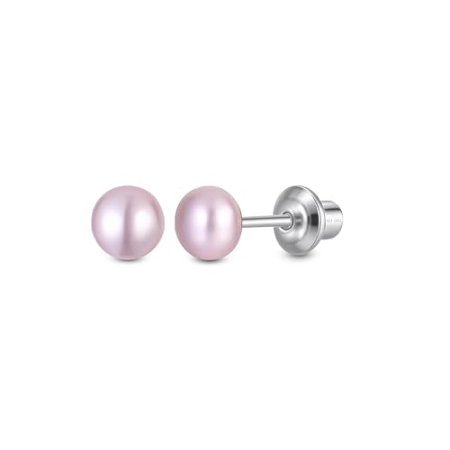 Pearl Screw Back Stud Earrings, 925 Sterling Silver Hypoallergenic - color: Pink, size: 5mm-Large