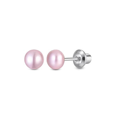 Pearl Screw Back Stud Earrings, 925 Sterling Silver Hypoallergenic - color: Pink, size: 5mm-Large