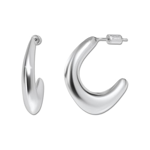 18K Gold Plated Sterling Silver Earrings for Women – Pure & Polished, Twist, Square, Hinged Tube, Abstract & Heart Shape Hoops – Lightweight, Hypoallergenic, Non-Tarnish Jewelry (Sizes: 3x35mm-46x30mm) - color: Silver, size: Abstract Shape (5x25mm)