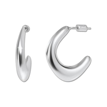 18K Gold Plated Sterling Silver Earrings for Women – Pure & Polished, Twist, Square, Hinged Tube, Abstract & Heart Shape Hoops – Lightweight, Hypoallergenic, Non-Tarnish Jewelry (Sizes: 3x35mm-46x30mm) - color: Silver, size: Abstract Shape (5x25mm)