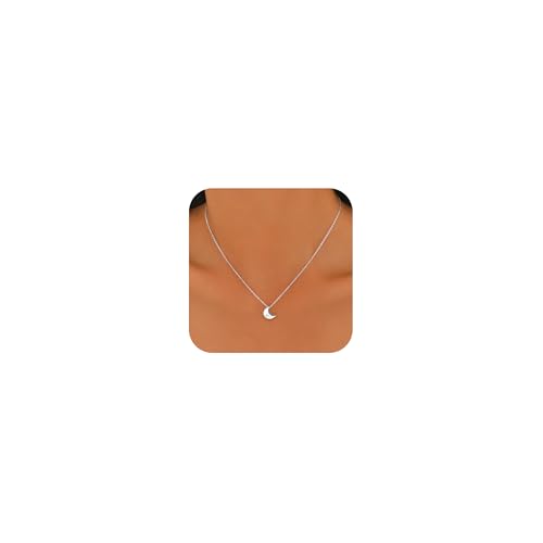 925 Sterling Silver Dainty Moon Star Necklace For Womem | 14k Gold Plated Charm Crescent Moon and Star Pendant Choker Necklaces to Daughter Mother Jewelry Gift for Birthday Wedding - color: CZ Moon-Silver