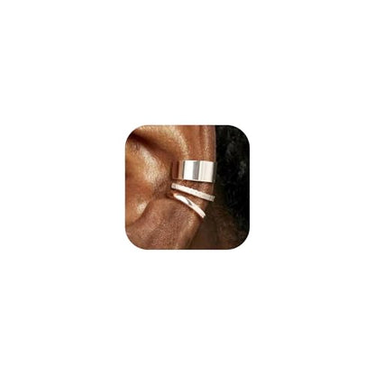 Gold Ear Cuffs Earrings for Women Non Piercing Clip on Cartilage Earrings | Trendy Gold Ear Cuff,Cartilage Clip on Earrings,Thin Huggie Hoop CZ Earring Set ,Fashion Jewelry,Non Tarnish,Gift - style: 3pc chunky cz-sl