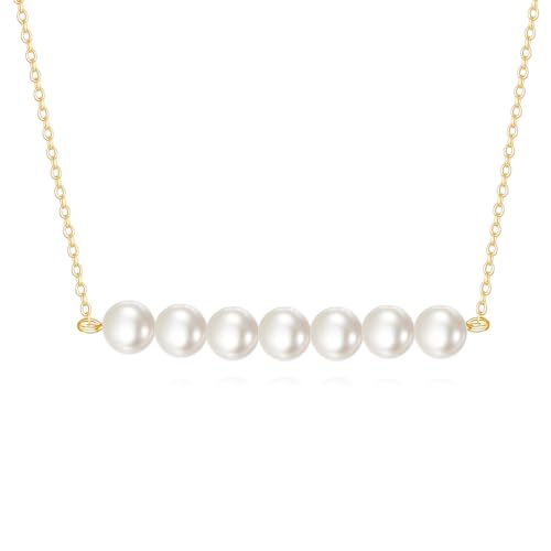 KECHO 14K Real Gold Beads Pendant Necklace Solid Yellow Gold Jewelry Anniversary Birthday Gifts for Women - color: White Pearl 7