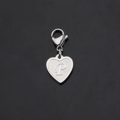 FAADBUK Initial Letter A-Z Alphabet Heart Charms for Jewelry Bracelet Keychain Necklace Initial Stainless steel Clasp Clip on Charm - color: intial P