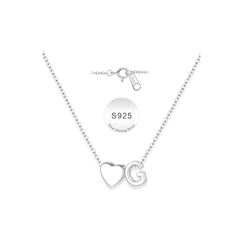 Turandoss S925 Sterling Silver Initial Necklaces for 5-16 Years Old Girls | Dainty Teen Girl Gifts Trendy Stuff Heart Initial A-Z Necklaces Personalized Birthday Jewelry Gifts for Girls - color: G