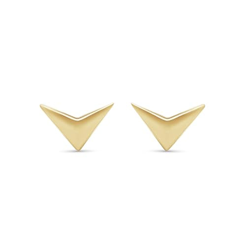 AFFY 14K Gold Plated 925 Sterling Silver Plain Minimalist dainty Stud Earrings Jewelry For Her Women Birthday Gift - color: Triangle