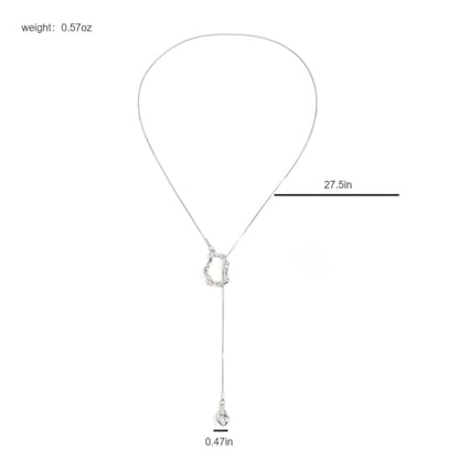 Trendy Long Gold or Silver Teardrop Tassel Y Necklace, Delicate Hollow Irregular Geometric Necklaces for Women Punk Party Charm Statement Jewelry Gift - color: Silver 2