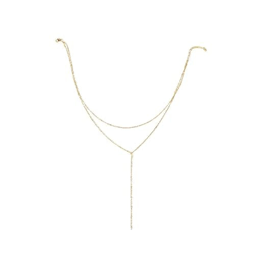Lariat Necklace for Women Dainty Layered Y-Shaped Body Chain - color: Gold