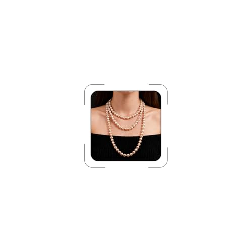 Pearl Necklaces for Women 60'' 70" Long Pearl Necklace 15.75'' Pearl Choker Necklace Chunky Bead Layered Faux Pearl Dangle Wedding Bridal 1920s Gatsby Christmas Costume Jewelry Gifts - color: Champagne-60''