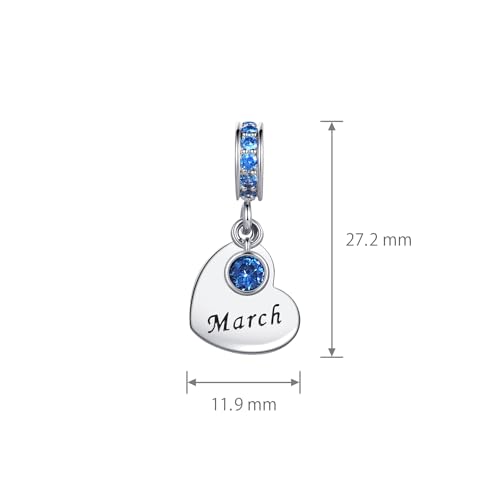 NARTGO January-December Birthstone Birthday Charm Heart Dangle Beads Jewelry Gift for Women Compatible with Pandora Bracelets & Necklaces - style: March Birthstone