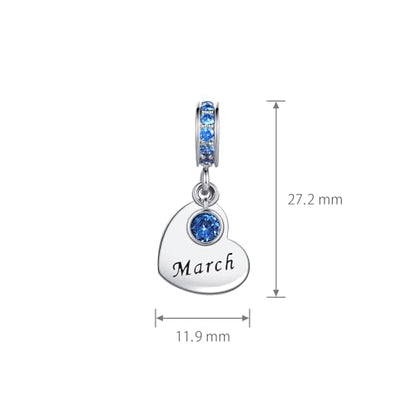 NARTGO January-December Birthstone Birthday Charm Heart Dangle Beads Jewelry Gift for Women Compatible with Pandora Bracelets & Necklaces - style: March Birthstone