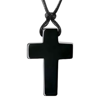 FANASY Natural Gemstone Pendant Necklace for Men Healing Crystal Pendant Adjustable Black Rope Necklace Jewelry Gifts for Women Men - color: X- Cross Obsidian