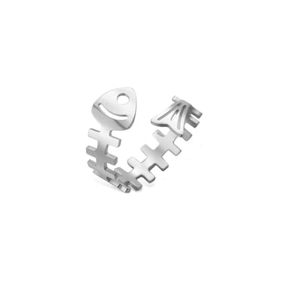 Funny Fishbone Ring, Stainless Steel Adjustable Open Rings for Women Trendy, Special Christmas Gift for Friend Lover Daughter - color: Silver