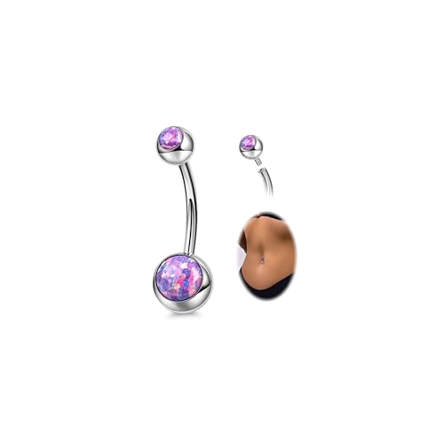 REVOLIA 14G F136 Titanium Opal Belly Button Rings for Women Hypoallergenic Belly Rings Internally Threaded Barbell Navel Rings Body Piercing Jewelry 6-16MM - color: Purple Opal-38, size: Bar Length 14mm-Noticeably Longer