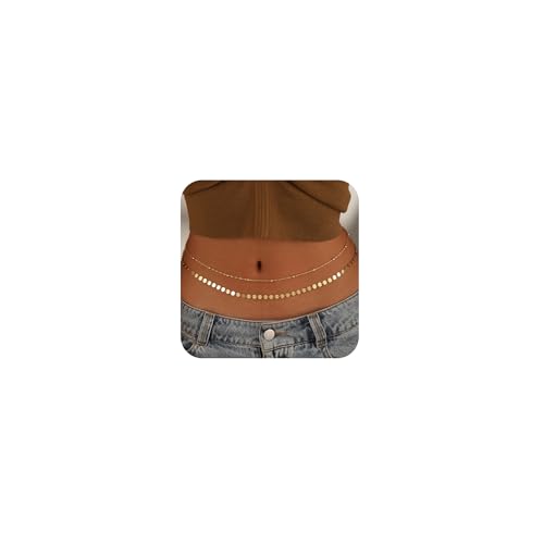 CHESKY Waist Beads for Women, 14k Gold Plated Waist Chain Gold Chain Belt for Womens Simple Body Chain Jewelry Belly Chain Beach Accessories Dainty Gold Jewelry for Women Gifts Rave Outfits for Womens - style: Wave-Coin