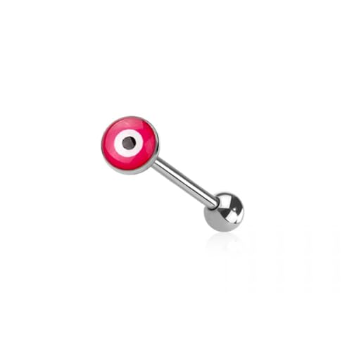 Pierced Owl 14GA 316L Stainless Steel Epoxy Acrylic Evil Eye Tongue Barbell - style: Red
