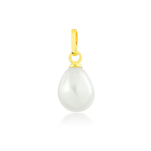 18k Solid Yellow Gold Oval Freshwater Cultured Pearl Pendant for Necklace for Women (7.5 mm)