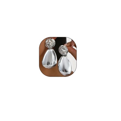 Gold Sliver Plated Chunky Large Stud Earrings for Women,Irregular Geometrical Statement Teardrop Dangle Earrings Punk Party Fashion Accessories Gifts - color: Silver