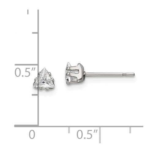 Stainless Steel Polished 4mm Triangle Cubic Zirconia Stud Earrings | Length- 0.18 in Width-0.18 in