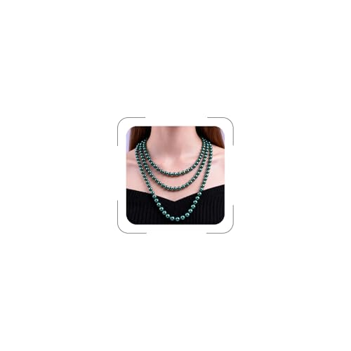 Pearl Necklaces for Women 60'' 70" Long Pearl Necklace 15.75'' Pearl Choker Necklace Chunky Bead Layered Faux Pearl Dangle Wedding Bridal 1920s Gatsby Christmas Costume Jewelry Gifts - color: Deep Green-60''