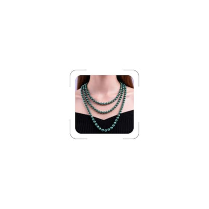 Pearl Necklaces for Women 60'' 70" Long Pearl Necklace 15.75'' Pearl Choker Necklace Chunky Bead Layered Faux Pearl Dangle Wedding Bridal 1920s Gatsby Christmas Costume Jewelry Gifts - color: Deep Green-60''