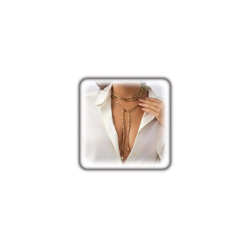 FUTIMELY Gold Long Body Chain Tassel Pendant Necklace for Women,Shiny Metallic Cube Beaded Adjustable Y Drop Lariat Necklace Minimalist Textured Jewelry - color: Golden