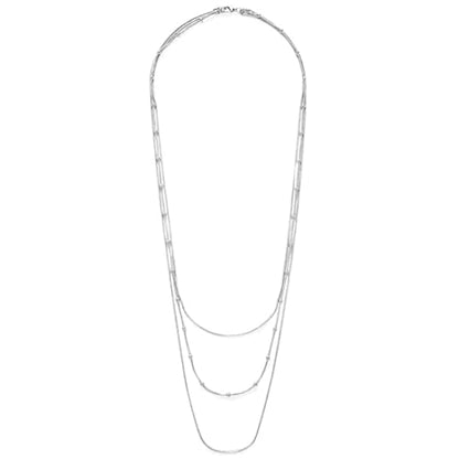 COLORFUL BLING Multilayer Choker Long Chain Tassel Pendant Necklace for Women Beads Necklace Long Bar Charm Chain Jewelry - color: B Silver three layer