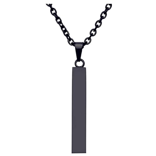 Simple Vertical Bar Pendant Necklace for Men Women Stainless Steel Personalized Cool 3D Vertical Cuboid Stick Chain Necklace for Minimalist Couples Lovers Fashion Jewelry Gifts - color: Black