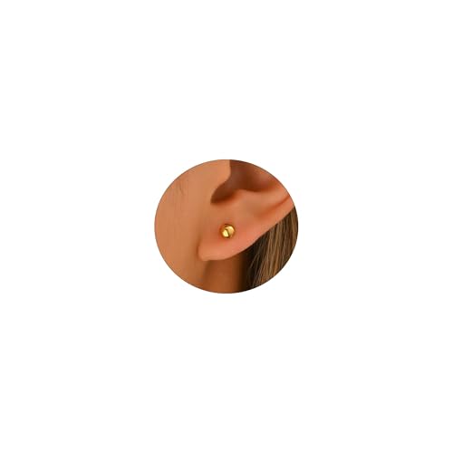Dainty Stud Earrings for Women 18K Gold Plated Tiny Ball Stud Earrings Minimalist Bead Studs for Women - size: Ball 5MM