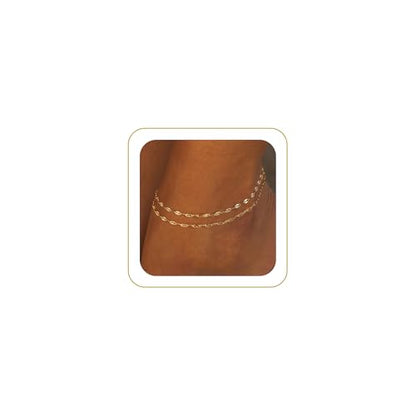 Tewiky Sterling Silver Plated Ankle Bracelets for Women,Dainty Layered Waterproof Anklet for Women Adjustable Sparkly Herringbone Beaded Rope Chain Set Stackable Cute Summer Beach Jewelry Gift - color: gold3