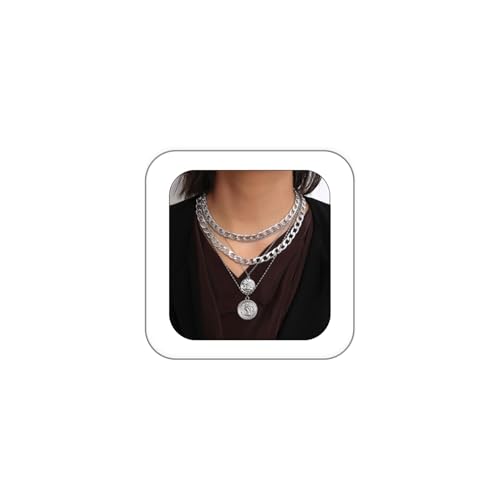 CSIYANJRY99 Chunky Gold Necklaces for Women,Multilayer Punk 80s Hip Hop Necklace,Layered Cuban Link Chain Statement Necklace 90s Freaknik Outfit Accessories for Women - color: Coid Silver
