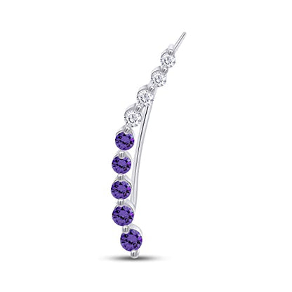 One Piece Right Ear Climber Earring for Women With Birthstone And White CZ | Floating Curved Bar Ear Crawler In 14K Gold Over Sterling Silver Jewelry for Her - color: Simulated Amethyst