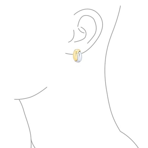 Bling Jewelry Two Tone Interlocking Circle Dome Half Hoop Clip On Earrings Non Pierced Polished Silver Tone 14K Gold Plated Brass