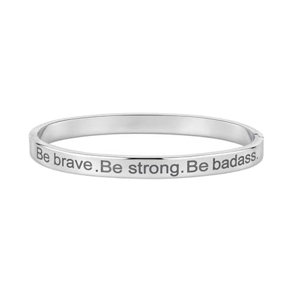 Inspirational Christian Bracelet for Women, Oval Engraved Bible Verse Love Bangle Cuff, Faith Scripture Jewelry, Religious Encouragement Gift for Mom Daughter Sister Friend - color: Be brave.Be strong.Be badass-Oval Bangle Silver