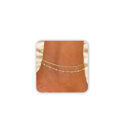 Gold Anklet Set for Women, Layered Beach Anklets | Layered gold-tone ankle bracelets, designed for beach days, vacations, and summer wear - style: Gold Anklet 2