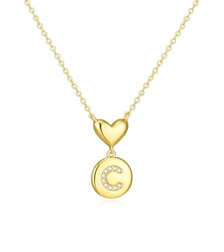 Howoo 14K Gold Plated Initial Necklace for Women Heart Necklace for Women Round Zircon Letter Pendant Plated Adjustable Necklaces Birthday Galentines Valentine Gifts Jewelry - color: C, style: style 1
