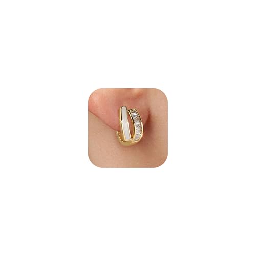 Gold Silver Huggie Hoop Earrings for Women 18K Gold & Sterling Silver Plated Cubic Zirconia Hoop Earrings Double Hoops Earrings Hypoallergenic Non Tarnish Earings Jewelry Gift - color: Gold-B