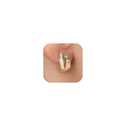 Gold Silver Huggie Hoop Earrings for Women 18K Gold & Sterling Silver Plated Cubic Zirconia Hoop Earrings Double Hoops Earrings Hypoallergenic Non Tarnish Earings Jewelry Gift - color: Gold-B