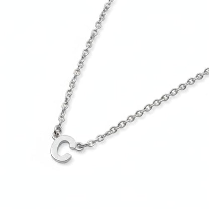 OAK & LUNA Inez Initial Necklace - Gold Plated & Sterling Silver — A-Z Letter Pendant on 15″ + 2″ Adjustable Cable Chain - color: 925 Sterling Silver, style: Letter C