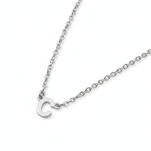 OAK & LUNA Inez Initial Necklace - Gold Plated & Sterling Silver — A-Z Letter Pendant on 15″ + 2″ Adjustable Cable Chain - color: 925 Sterling Silver, style: Letter C