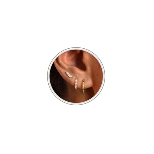 Freekiss 3 Pairs Hoop Earrings Set - Dainty Stud Dangle Cartilage for Women | Hypoallergenic Earrings, Cubic Zirconia Stackable Trendy Small Set Jewelry Gifts for Women - style: 3cz leaf stud earrings-GD