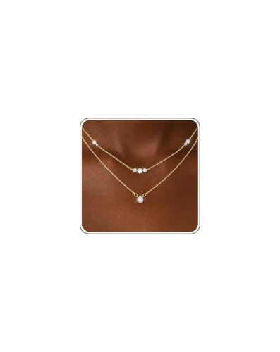 Gold Necklace Stack, Layered Gold Necklaces for Women Jewelry Set | 14K Gold Plated, Separate Chains, Pendant, Dainty, Non Tarnish, Delicate, Chain, Multi, Gift - color: 2 Layer-Solitaire Bar Gold