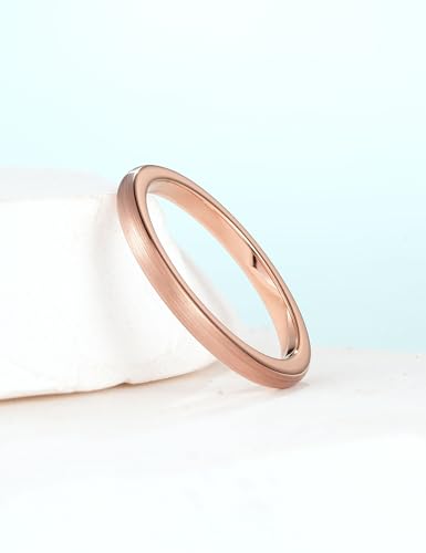 King Will Wedding Band for Men Women, 2/4/6/7/8mm Domed Matte Brushed Tungsten Carbide Rings, Solid/Dual Color Engagement Rings, Comfort Fit - color: Rose Gold-2mm