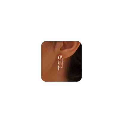 Dangle Earrings for Women,14k Gold Plated Triple Huggie Stud Earrings Cute Statement Chain Earring Dainty Drop Earrings for Women Trendy Gold Plated Jewelry - color: rose gold -dangle1