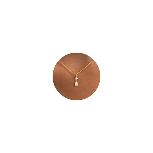 Plenky Pearl Necklaces for Women-14k Gold Plated Layered-Single Pearl Necklace Simple Pearl Choker Necklaces for Women Trendy Cute Gold Necklace Jewelry for Women Gifts - style: CZ Leaf Pearl Necklace
