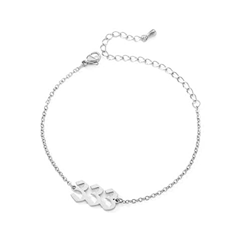 PAMTIER Angel Number Ankle Bracelet for Women Adjustable Chain | Stainless Steel, Dainty Simple Numerology Jewelry Gift - color: 5.5+2.8inch, Silver 333