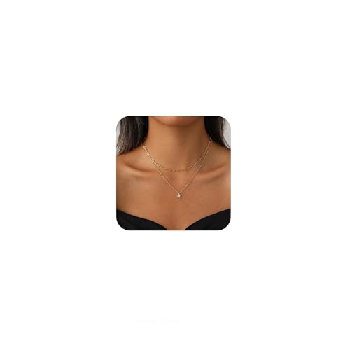 Coshilta Layered Gold Necklaces for Women, 14K Plated Gold Sterling Silver Plated Dainty Pendant Necklace Set with Cubic Zirconia,Stackable Chain Choker,Trendy Personalized Jewelry Gift Non Tarnish - style: C-N0495-CZ